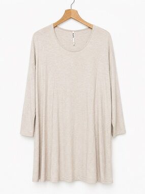 Azules Beige Heathered 3/4 Sleeve Tunic Top Made in USA NWOT Size Small